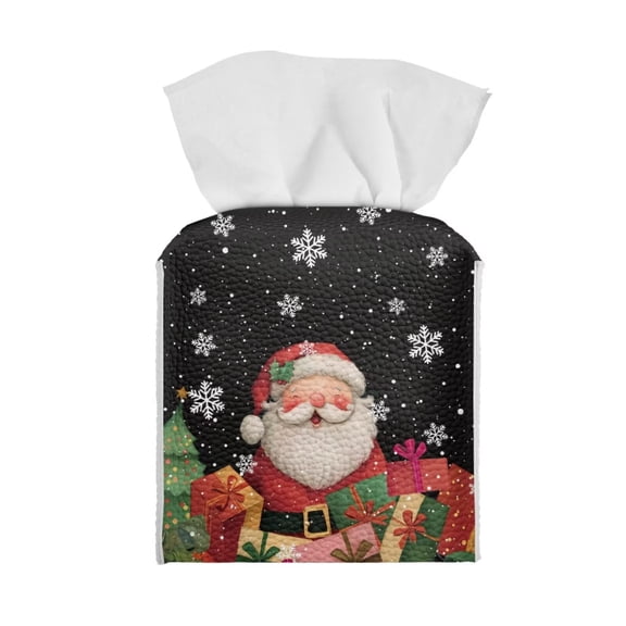 Yuyamidu Cute Square Tissue Box Cover for Living Room Santa Claus Tissue Box Holder for Bathroom Easy to Install Facial Paper Organizer Dispenser for Napkin Facial Paper Gift for Holiday