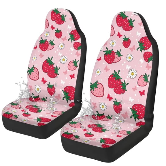 Yuyamidu Cute Strawberry Car Seat Covers Set of 2 Universal Auto Front Seats Covers Fits for Car, SUV, Sedan, Truck, Pink Auto Interior Accessories
