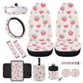 thumbnail image 1 of Yuyamidu Cute Strawberry Front Car Seat Cover Set Pink Steering Wheel Cover Seat Belt Pad Armrest Cover Garbage Can Air Vent Pouch Rearview Mirror Cover Coasters Keychain, 12 Pieces, 1 of 7