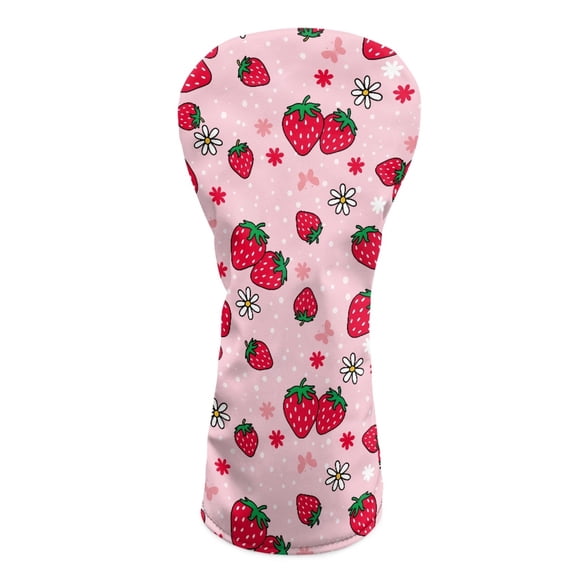 Yuyamidu Cute Strawberry Golf Club Head Covers for Driver, Fairway Hybrid Woods PU Leather Golf Wood Head Covers Driver Headcover, Fairway Wood Head Cover, Golf Hybrid Head Cover, Pink