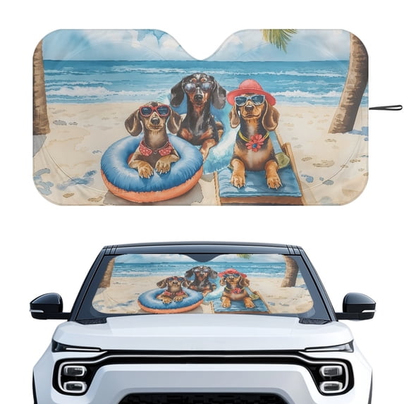 Yuyamidu Dachshund Dog Car Sun Shade Windshield Beach Car Sunshade for Windshield Seaside Car Window Sun Shade Protector Accessories for SUV Van Big Sedan Hatchback