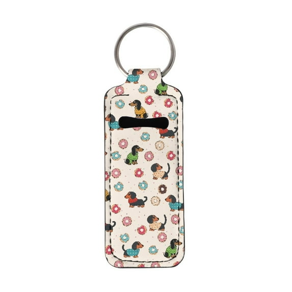 Yuyamidu Dachshund Dog Chapstick Holder Keychain for Women Fashion Lipstick Sleeve Lip Balm Portable Pocket Lip Gloss Tube Holder Colorful Doughnut Keychain Bag Pouch