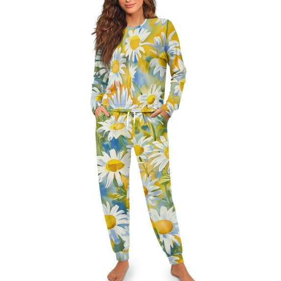Yuyamidu Daily Sleepwear for Women Flower Pajama Set of 2 Personalized Yoga Jogger Sport Pullover Outfits Size S Fashion Long Sleeve Night Pants and Tops