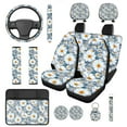 thumbnail image 1 of Yuyamidu Daisy Car Seat Cover Full Set with Steering Wheel Cover Seat Belt Pads Armrest Cover Auto Headrest Covers Cup Holders Keychain Fit for Most Vehicles, 1 of 7