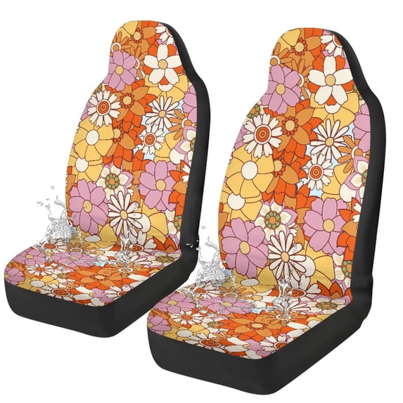 Yuyamidu Daisy Car Seat Covers Cute Elastic Fabrics Waterproof Car Seat Cover Easy to Install Auto Interior Accessories 2 Pcs Set for SUV, Vans,Sedan,Truck