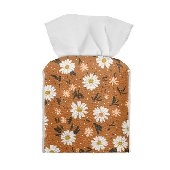 Yuyamidu Daisy Print PU Leather Tissue Box Cover for Living Room Square Tissue Box Holder for Napkin Facial Paper Decorative Facial Paper Organizer Dispenser for Bathroom Vanity Countertop