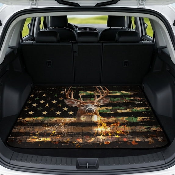 Yuyamidu Deer Camo Car Trunk Mat 29" x 39", Scratchproof Trunk Protection Liner Easy to Clean Fits Most Cars, SUV and Sedan for Women