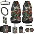 thumbnail image 1 of Yuyamidu Deer Car Front Seat Cover Set 12 PCS American Flag Bucket Seat Covers Steering Wheel Cover Seat Belt Pads Armrest Cover Garbage Bin Air Vent Pocket Rearview Mirror Cover Cup Mat Keychain, 1 of 7
