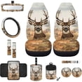 thumbnail image 1 of Yuyamidu Deer Car Front Seat Covers Set Camo Hunting Steering Wheel Cover Seat Belt Pads Armrest Pad Trash Bin Air Vent Bag Rear View Mirror Cover Coasters Keychain Auto Accessories Set of 12, 1 of 7