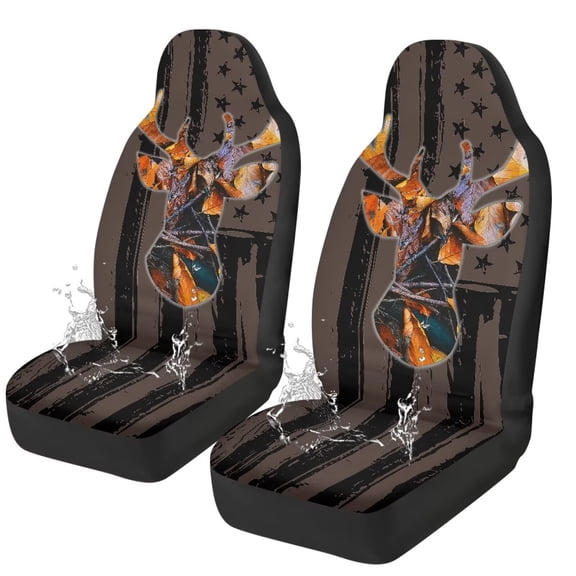 Yuyamidu Deer Car Seat Covers Full Set of 2 Pcs American Flag Auto Front Seat Covers Waterproof Vehicle Interior Accessories, 4th of July