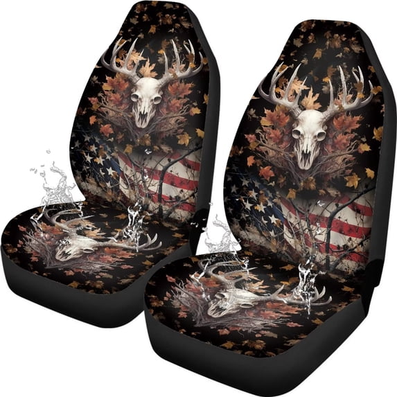Yuyamidu Deer Car Seat Covers for Men Women USA Flag Patriotic Auto Front Seats Covers Car Accessories Set Fits for SUV, Sedan, Truck