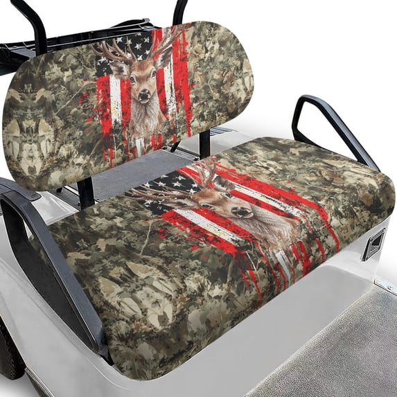 Yuyamidu Deer Golf Cart Seat Covers Full Set of 2 Camo Hunting Golf Cart Bench Seat Cover Back Rest Cover Protector Fits Most Club Cars Golf Carts, American Flag
