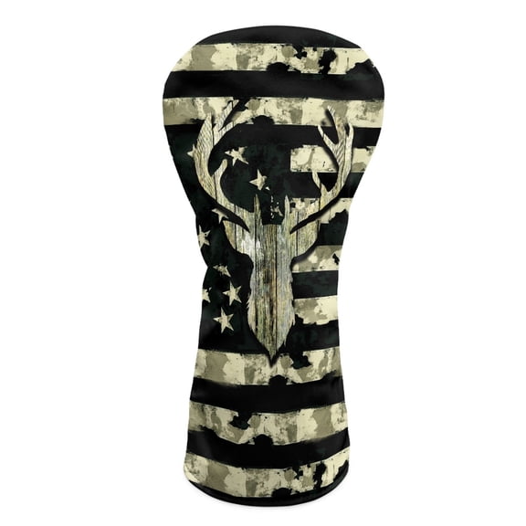 Yuyamidu Deer Golf Club Headcover Waterproof Golf Head Protective Cover PU Leather Driver Fairway Wood Hybrid Head Cover, Green Camo American Flag