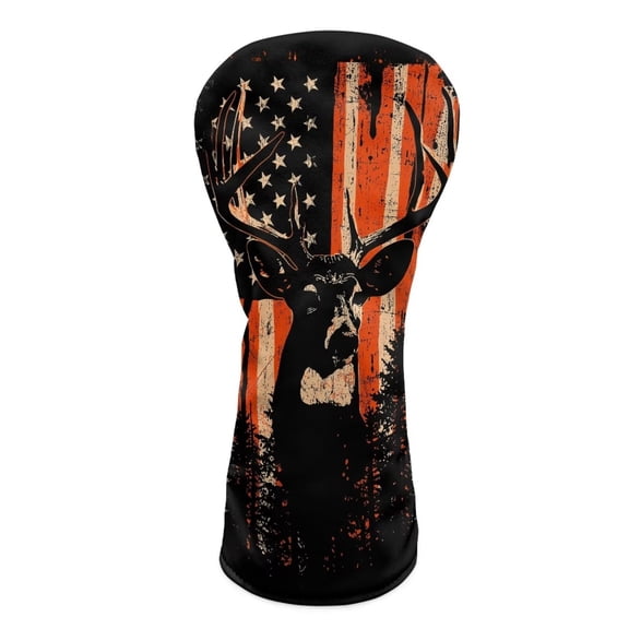 Yuyamidu Deer PU Leather Golf Club Head Cover Orange American Flag Golf Head Covers Fashion Driver Headcover Fairway Wood Head Cover Hybrid Headcover, 4th of July