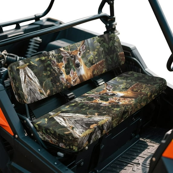 Yuyamidu Deer UTV Seat Cover Camo Hunting Mule Seat Covers Bench Four Wheeler Accessories Dog Seat Cover Fit for Kawasaki Mule 3010 4x4 2008 2007 2006 2005 2004 2003 2002 2001