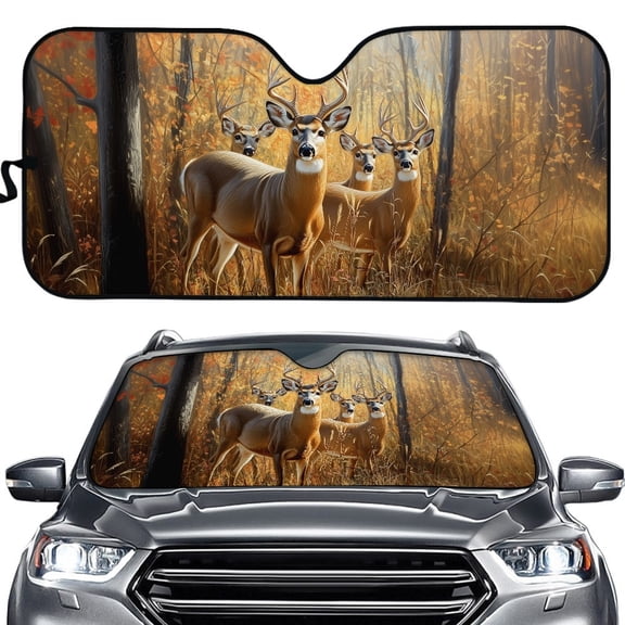 Yuyamidu Deer Windshield Sun Shade for Car SUV Truck Windshield Visor Camo Hunting Car Sun Shade Windshield Foldable Car Accessories Cover for Heat Sun Prevention