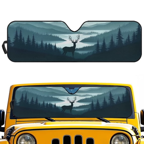 Yuyamidu Deer Windshield Sun Shade for Jeep Wrangler JL JLU & Gladiator, Camo Hunting Front Window Sun Visor Blocks UV Rays Foldable Sunshade