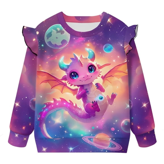 Yuyamidu Dinosaur Sweatshirt for Girls 7-8 Ruffle Shoulder Crewneck Sweatshirts Long Sleeve Pullover Tops Casual Cute Fall Clothes Lightweight Soft Outdoor School Outfits