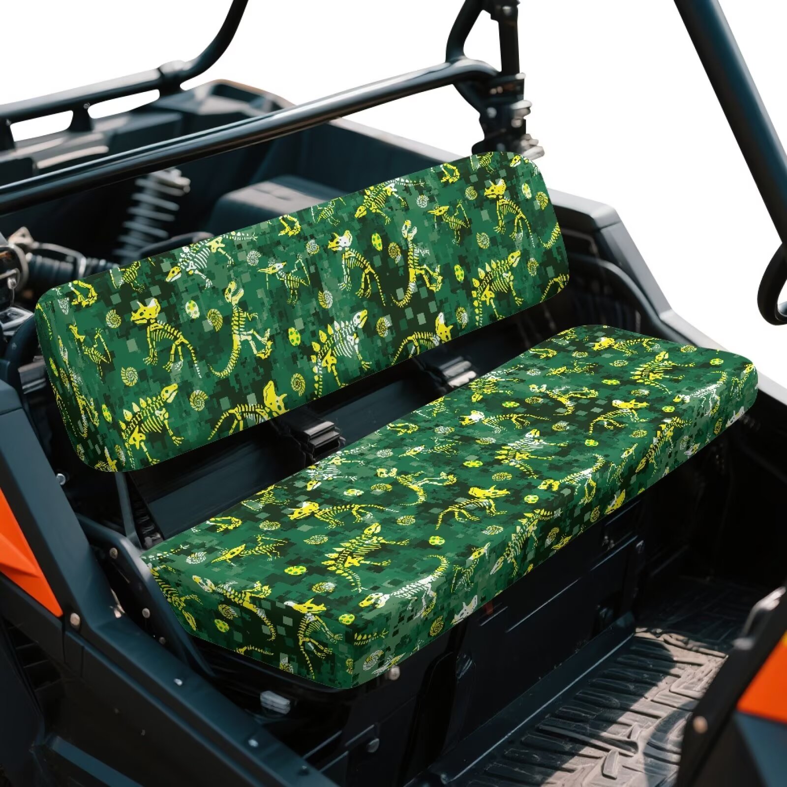 Yuyamidu Dinosaur UTV Seat Cover Green Camo Mule Bench Seat Cover Easy Installation UTV Accessories Anti-Scratch Compatible with Kawasaki Mule 4010 4010 3010 4000 3000 3020