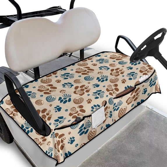 Yuyamidu Dog Paw Golf Cart Seat Covers Golf Ball Club Car Golf Cart Seat Towel Blanket with Pockets Fits for Club Car and More 2 Person Seat Golf Carts, Easy to Install and Clean
