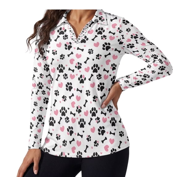 Yuyamidu Dog Paw Long Sleeve Tennis Golf Shirts Womens Sweat-Absorbent Moisture-Wicking Fabric, Regular Fit for Women, Lightweight Breathable, Suitable for Golf, Tennis, Hiking, Casual Daily Wear