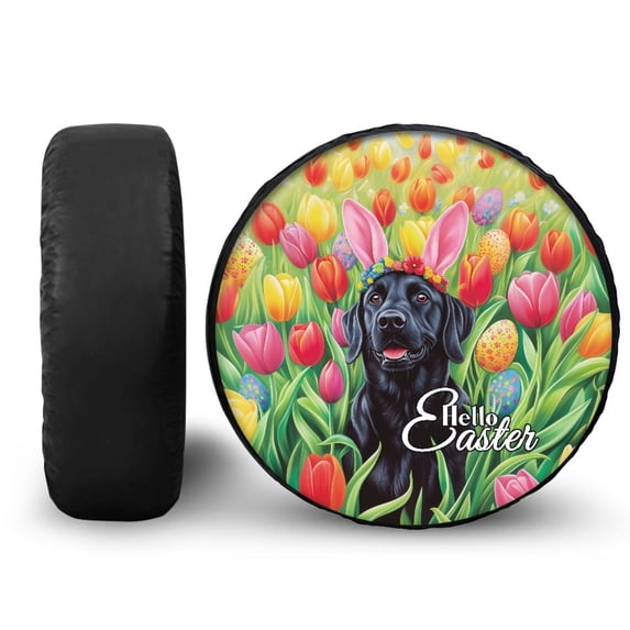 Yuyamidu Dog Spare Tire Covers for RV Trailers Wheel Protectors Tulip Tyre Covers Weatherproof and Dustproof Wheel Covers Easter Car Accessory