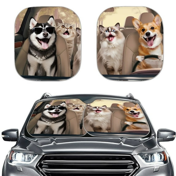 Yuyamidu Dog Sun Shade for Car Windshield Cat Car Sun Shade Windshield 2 Packs Fashion Automotive Sun Visor Vehicle Accessories Universal Car Sun Shade Heat Protection