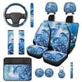thumbnail image 1 of Yuyamidu Dolphin Car Seat Covers Full Set of 14 Fashion Steering Wheel Cover Seat Belt Pads Blue Ocean Armrest Cover Headrest Covers Auto Cup Holders Keychain, 1 of 7