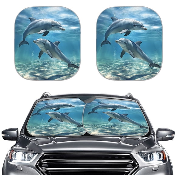 Yuyamidu Dolphin Car Windshield Sun Shade Non-Slip Car Sun Shade Windshield Cute Car Front Window Sunshade for SUV Van Truck 2-Piece Automobile Accessories for Car Sunshade
