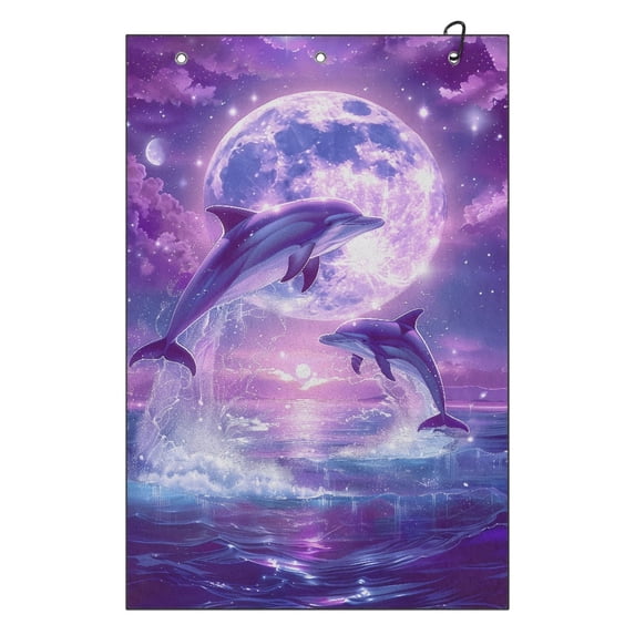 Yuyamidu Dolphin Golf Towel for Bags Purple Moon Coral Velvet Golf Accessories for Women Lightweight Soft and Comfortable Golf Cleaning Towels
