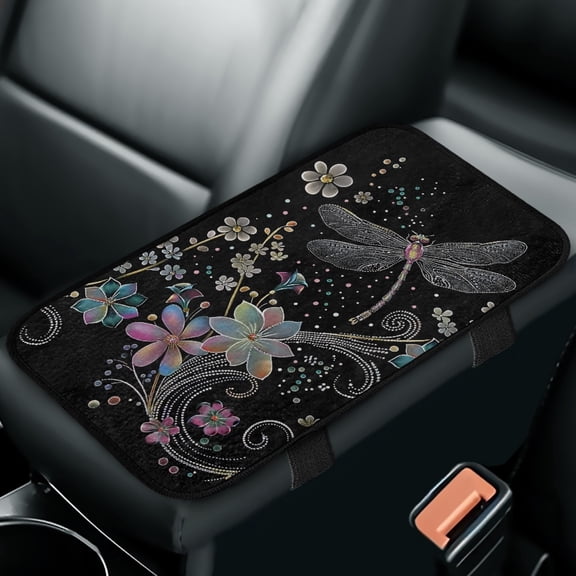 Yuyamidu Dragonfly Car Center Console Cover Protector Flower Car Arm Rest Cushion Flannel Auto Console Covers Fluffy Armrest Cover Car Accessories for Most Cars SUV Van Truck