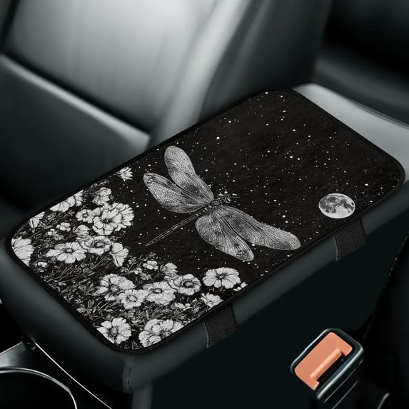 Yuyamidu Dragonfly Car Center Console Cushion Pad Flower Center Console Armrest Cover for Most Vehicles Easy to Install Auto Armrest Covers Accessories, Black