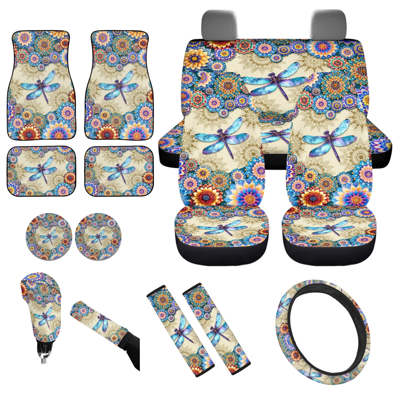 Kaleidoscope Dragonfly Car Seat Belt Cover 7''x12.6'' (Pack of 2)
