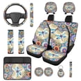 thumbnail image 1 of Yuyamidu Dragonfly Car Seat Cover Full Set of 14 Boho Dalia Steering Wheel Cover Seatbelt Pads Car Headrest Covers Armrest Cushion Coasters Key Chain, 1 of 7