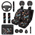thumbnail image 1 of Yuyamidu Dragonfly Car Seat Cover Set of 14 Hippie Floral Steering Wheel Cover Headrest Covers Seat Belt Covers Center Console Pad Keychain Coasters Auto Interior Accessories, 1 of 7