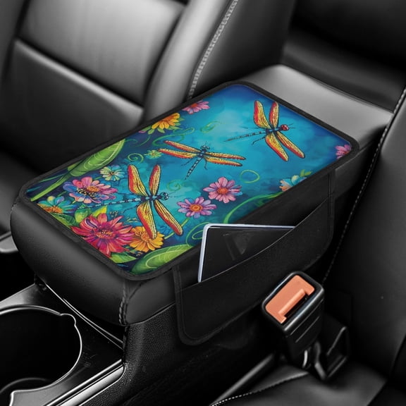 Yuyamidu Dragonfly Center Console Armrest Cover for SUV Car Truck Flower Auto Center Console Cover Pad Anti-Scratch Car Armrest Cover Car Accessories