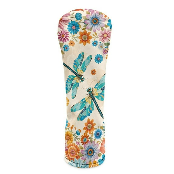Yuyamidu Dragonfly Golf Club Head Cover Colorful Flowers Golf Head Covers PU Leather Driver Headcover Fairway Wood Head Cover Hybrid Headcover