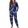 thumbnail image 1 of Yuyamidu Dragonfly Nightwear for Women Sleepwear Pajama Set Size M Aesthetic Long Sleeve Pjs Set of 2 Blue O-Neck Nightclothes Top & Pants with Drawsting, 1 of 7