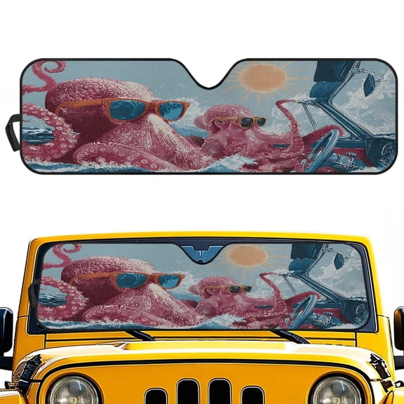 Yuyamidu Driving Octopus Windshield Sun Shade for Jeep Wrangler JL JLU & Gladiator JT, Foldable Sun Visor Protector Blocks UV Rays and Keep Vehicle Cool