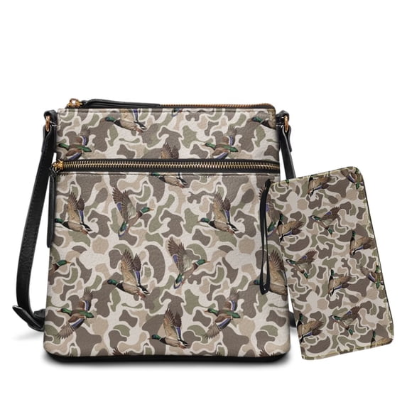 Yuyamidu Duck Camo Hunter Shoulder Purse with Matching Wristlet Wallet Lightweight Crossbody Bag & Purse Set for Women, Adjustable Shoulder Strap, Stores Credit Cards & Small Items