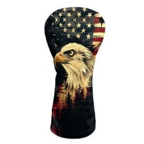 Yuyamidu Eagle American Flag Golf Club Head Cover PU Leather Golf Head Covers for Hybrid Fairway Driver, Waterproof