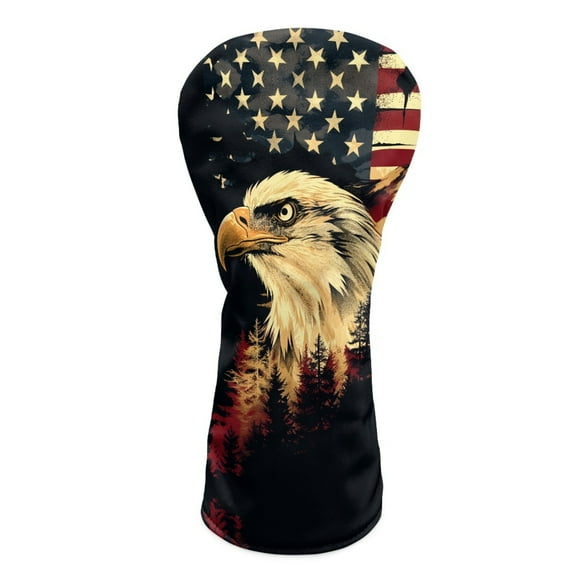 Yuyamidu Eagle American Flag Golf Club Head Cover PU Leather Golf Head Covers for Hybrid Fairway Driver, Waterproof