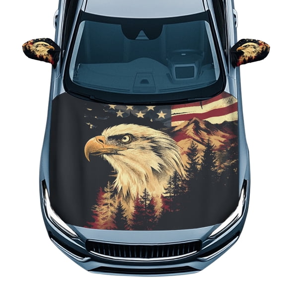 Yuyamidu Eagle Car Side View Mirror Cover American Flag Car Front Hood Cover Protector Stretchy Car Hood Cover Wrap 3 Piece Auto Exterior Accessory for Cars Sedans