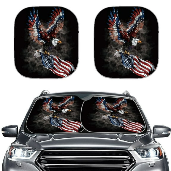 Yuyamidu Eagle Car Window Sun Shades Front Windshield Cover 2 Pack USA Flag Car Front Window Shades for SUV Van Truck Sun Shade Portable Windshield Cover