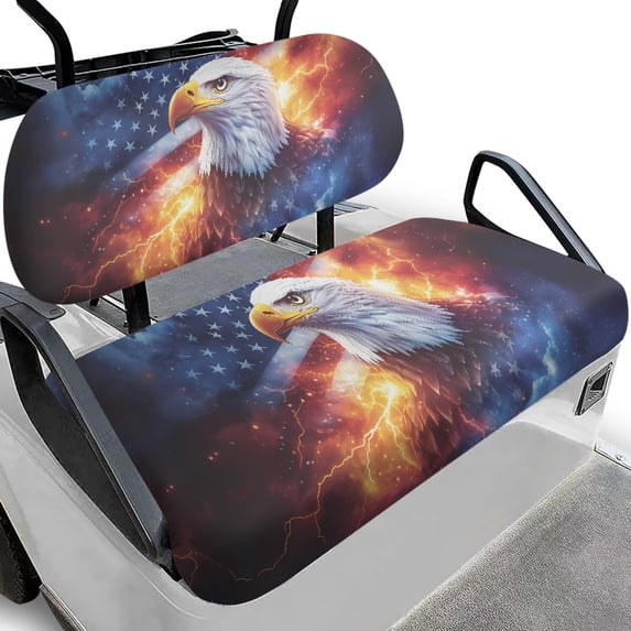 Yuyamidu Eagle Cart Backrest Bench Seat Cover Full Set of 2 USA Flag Golf Cart Back Rest Seat Cover Suits Club Car and More 2-Seat Golf Carts Fashion Golf Cart Accessories