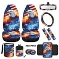 thumbnail image 1 of Yuyamidu Eagle Front Car Seat Cover Set American Flag Steering Wheel Cover Seat Belt Strap Cover Cow Print Armrest Cover Garbage Can Air Vent Pouch Rearview Mirror Cover Coasters Keychain, 12 PCS, 1 of 6