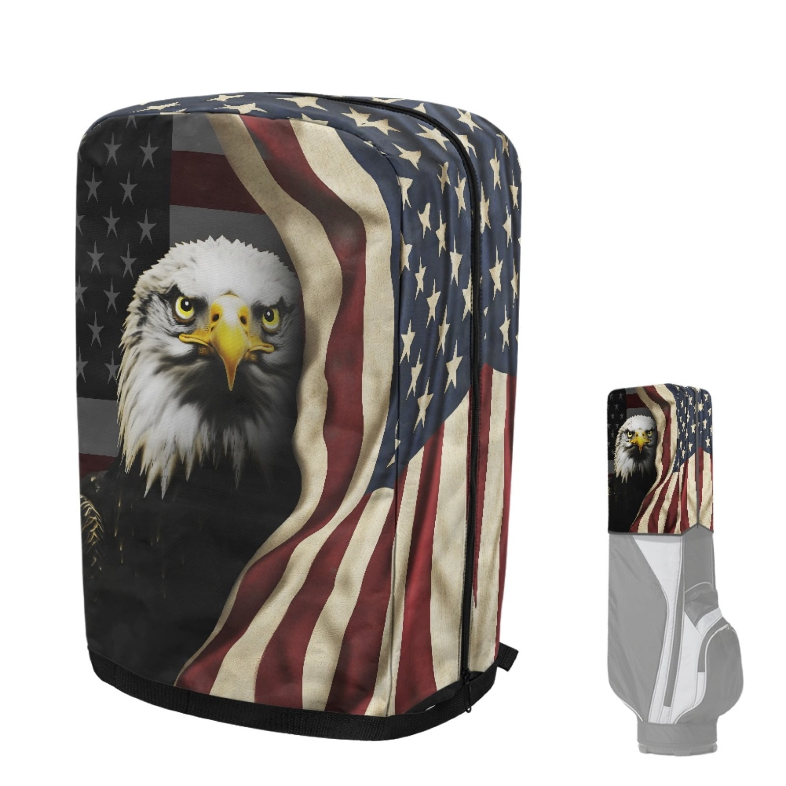 Yuyamidu Eagle Golf Bag Cover USA Flag Hood Golf Bag Umbrella for Clubs with Snap Button One Size Fit Most Stand Bags, Dust and Sun Protection