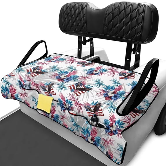 Yuyamidu Eagle Golf Cart Seat Covers Patriotic USA Flag Golf Cart Seat Towel Blanket with 4 Front Pockets for Club Car Seats Covers, 4th of July