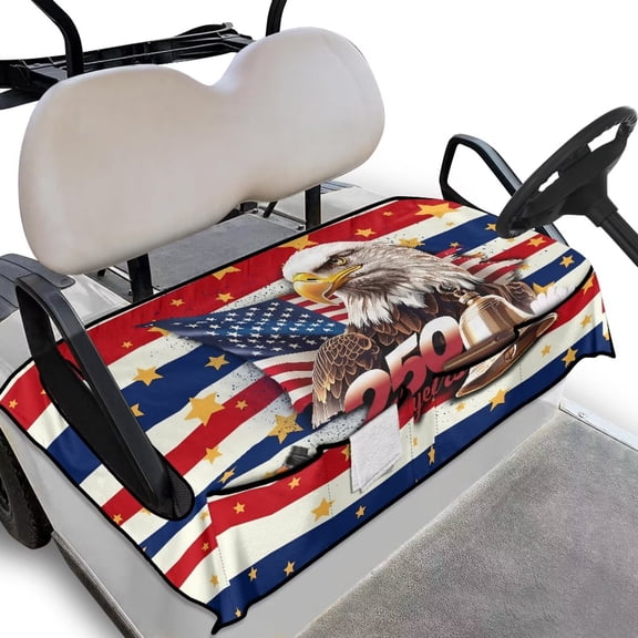 Yuyamidu Eagle Golf Cart Seat Covers with 4 Pockets 250 Years American Flag Golf Cart Seat Towel Blanket Gray Club Car Cushion Covers Decor