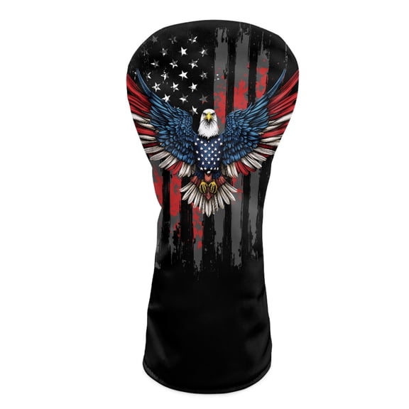 Yuyamidu Eagle Golf Club Head Covers for Men Women Black American Flag Golf Accessories Waterproof PU Leather for Woods and Driver Fairway Hybrids